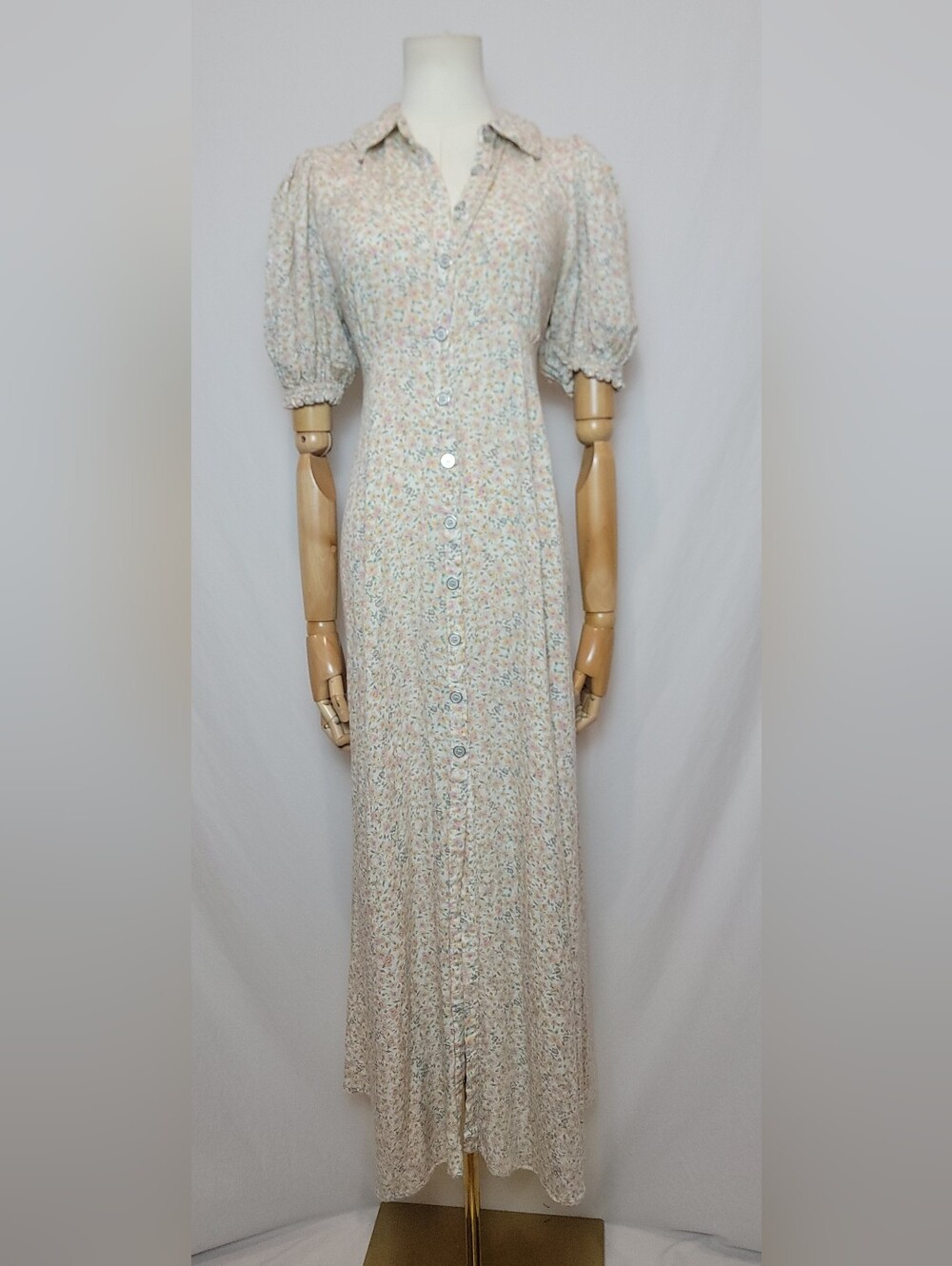 Free People Cream Floral Button-Front Maxi Dress, Size Large